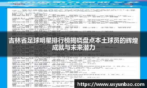 吉林省足球明星排行榜揭晓盘点本土球员的辉煌成就与未来潜力